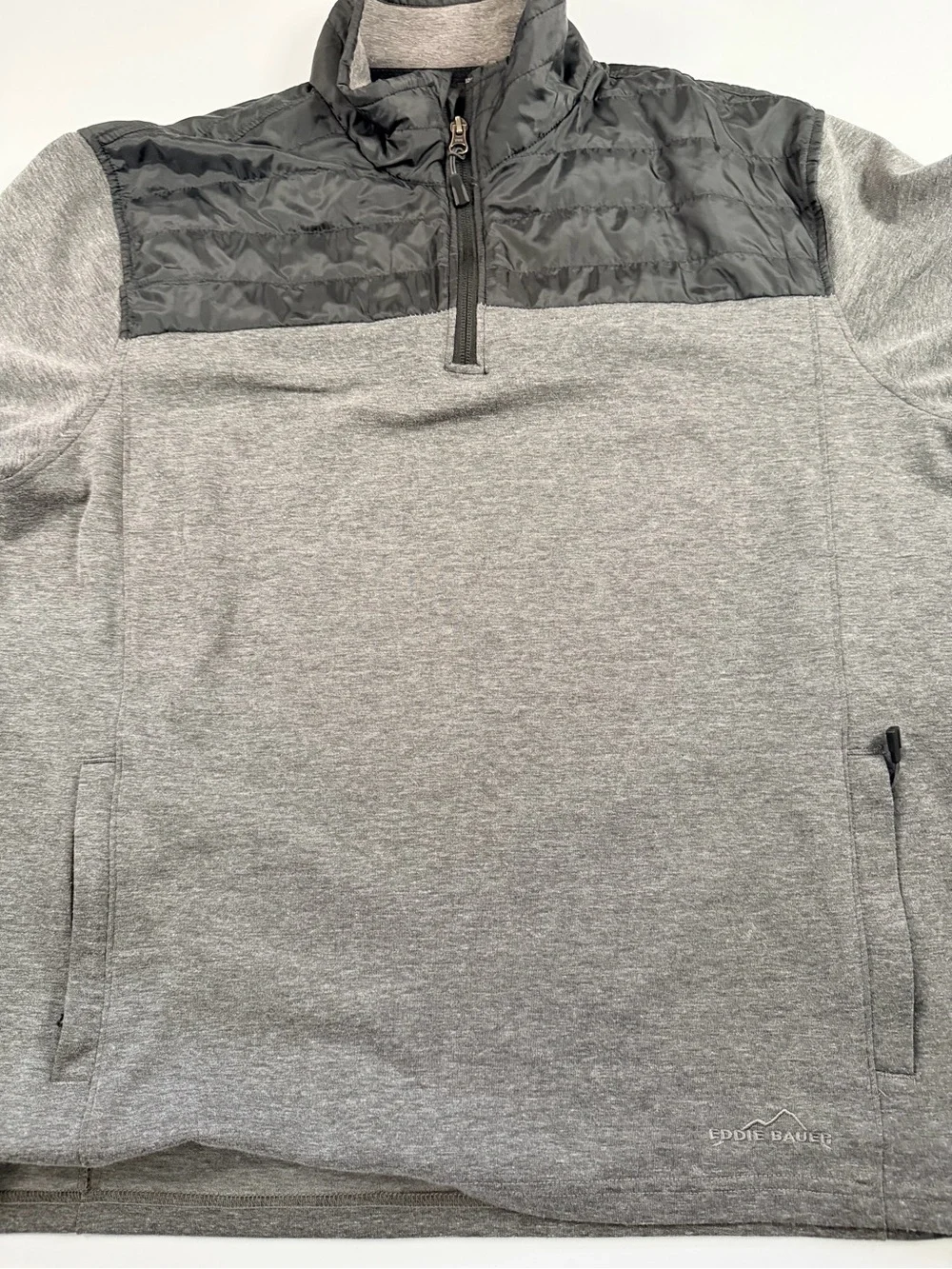 Gray Quarter-Zip Pullover with Black Quilted Yoke